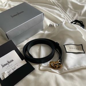 GUCCI Marmont Black leather belt Gold buckle